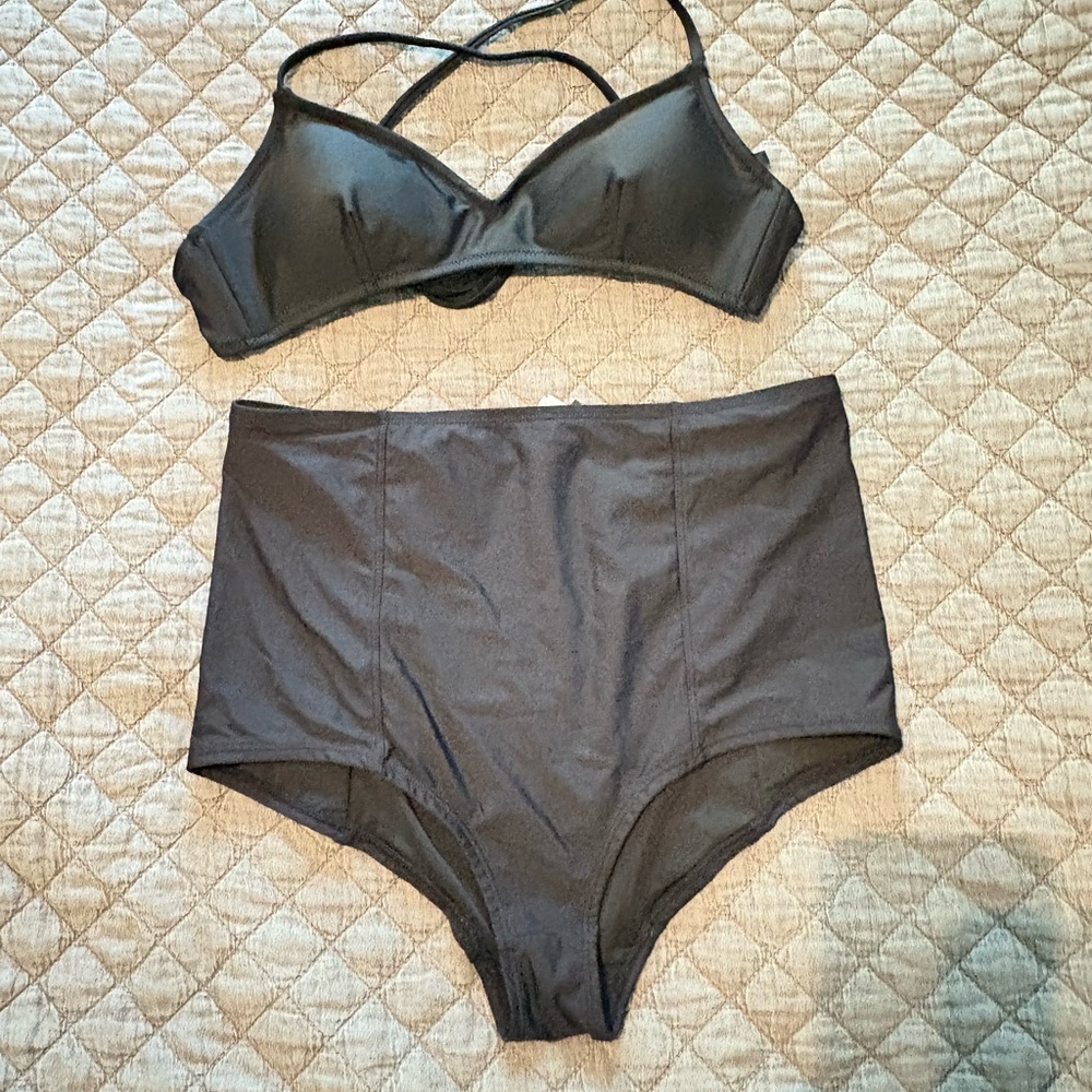 J Crew 2 piece swim black medium
